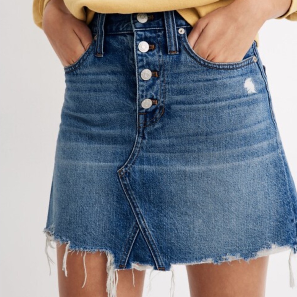 Madewell Rigid Denim A-Line Mini Skirt in Hughes Wash: Button-Front Edition